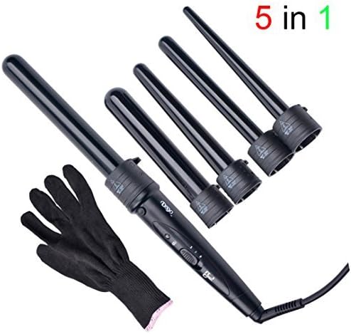 Viway Professional 5-in-1 Hair Culer Ceramic Tourmaline Curling Iron Wand Set with Heat Resistant Glove