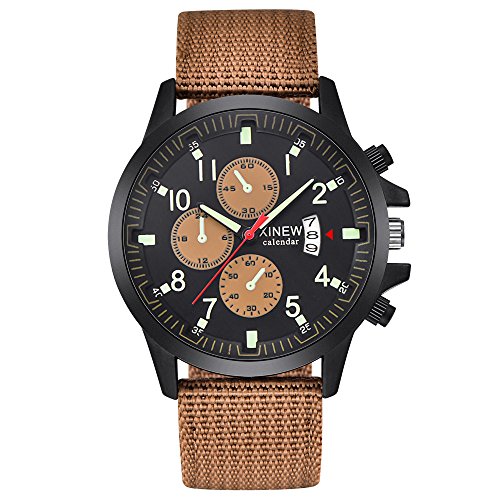 Military Watch,Men Analog Watches Army Filed Tactical Sport Wrist Watches Canvas Strap Calendar Date (Coffee -3)
