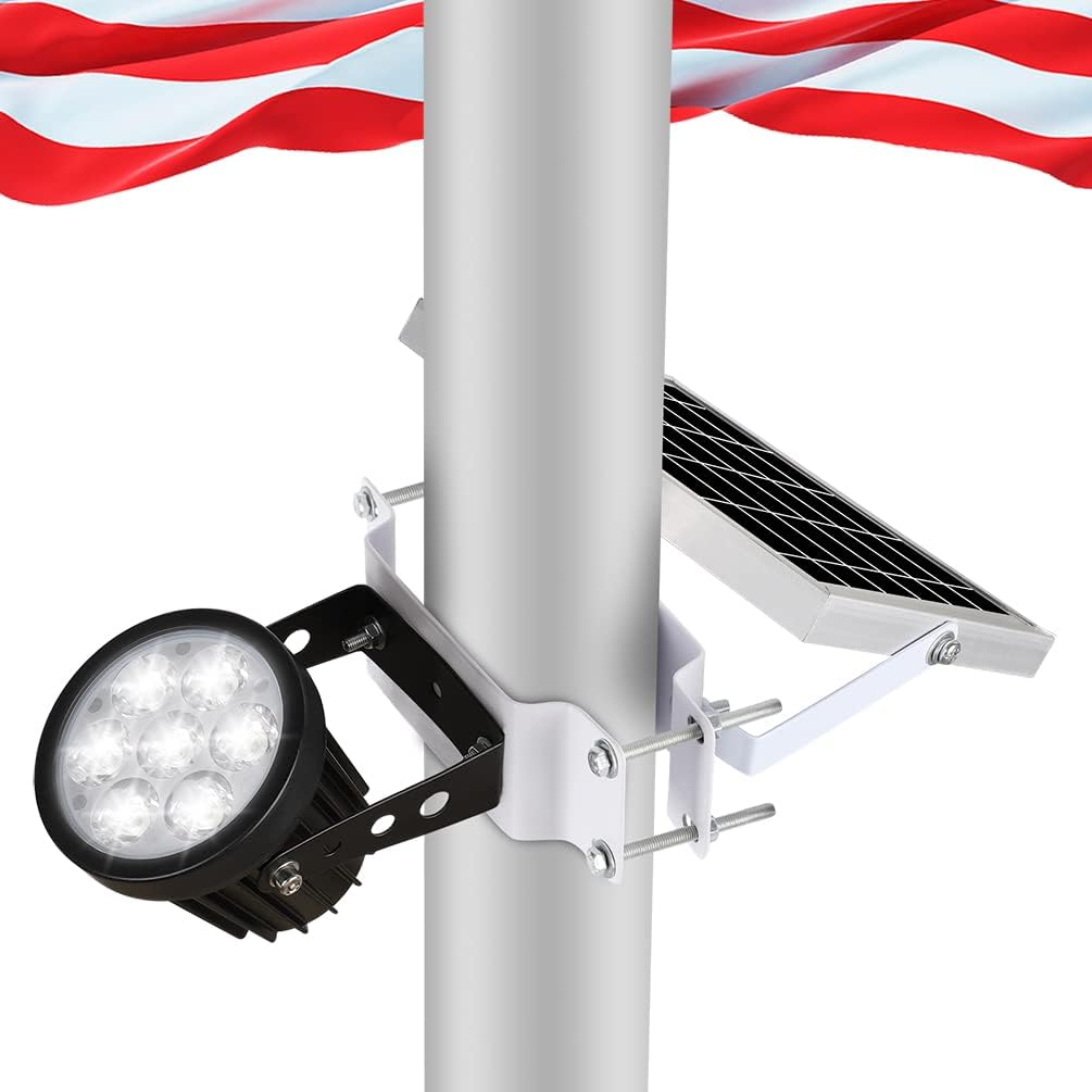 Flagpole Hardware - Joylight Flag Pole Light Solar Powered Outdoor, Solar Flagpole Light 6000K White Led IP65 Waterproof Dusk to Dawn 3 Mounted Ways Clamp Ground Wall for Flag Pole