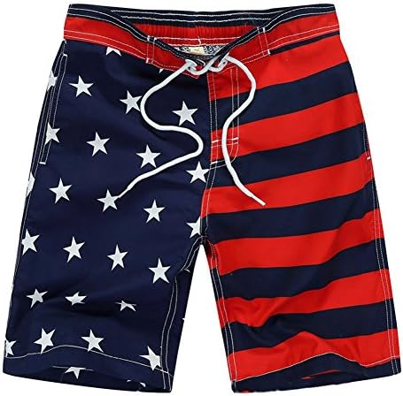 Aulase Kids Boys Classic American Flag Swim Trunks Drawstring Stripe Boardshorts Navy M