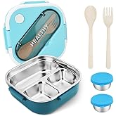 DSIOHFEI Stainless Steel Bento Box, 35oz Lunch Box with Utensil, 3 Compartment Portable Salad Dressings Container for Lunch, Metal Leakproof Snack Box Container for Sandwitch, Sauce