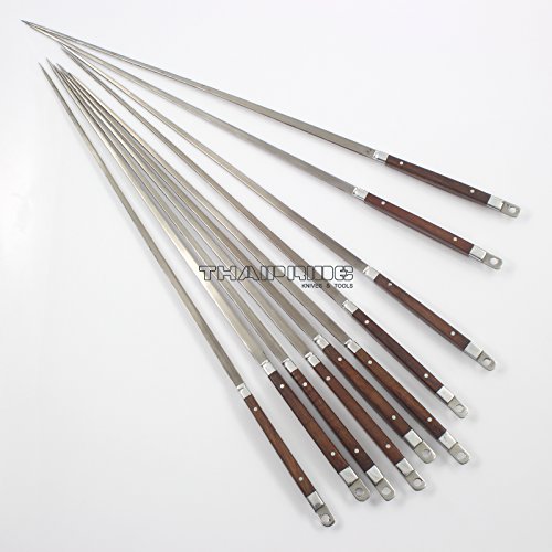 ThaiPride BBQ Skewers Kebab Kabob Grilling Stick Set 10 Pcs Flat Stainless Steel