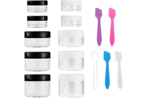 Accmor 10 Pieces Makeup Travel Containers with Lids 3/5/ 10/15/ 20 Gram Size Cosmetic Jars with 5 Pieces Mini Spatulas for Gift(random color)