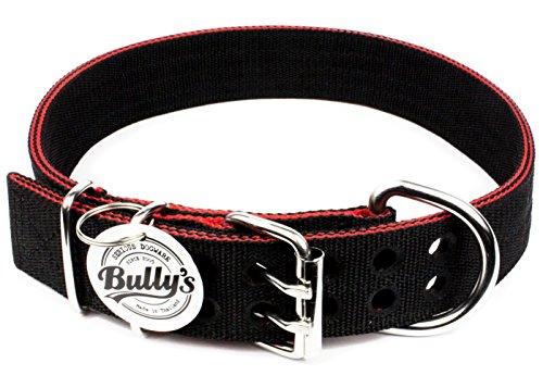 Pitbull Collar, Dog Collar for Large Dogs, Heavy Duty Nylon, Stainless Steel Hardware (Medium, Black with Red Trim)