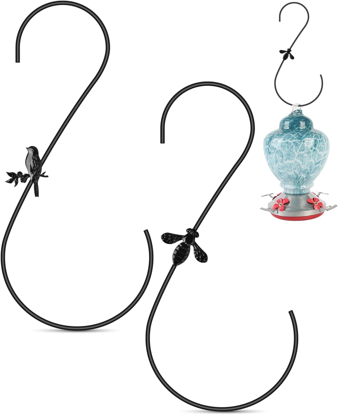 Outdoor Hanging Brackets - PACETAP Hummingbird Feeder Hook 12-Inch, 2PCS Black Metal Bird Feeders Hanger, Heavy Duty Outdoor Indoor Plant Hangers for Hanging Plants, Bird Feeder, Wind Chimes, Ornaments ect.