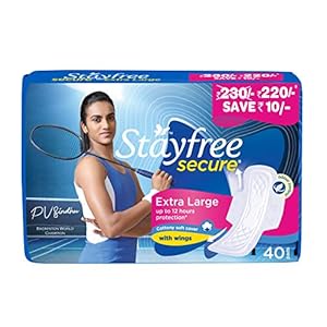 Stayfree Secure XL Sanitary Pads For Women, 40 Pads, Cottony Soft Cover