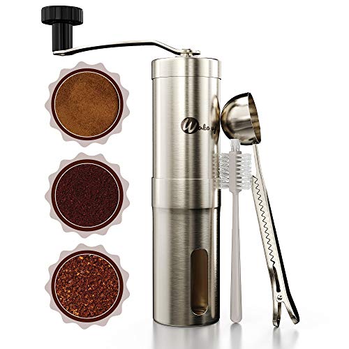 Wakeup! Hand-Kaffeebohnenmühle mit einstellbarer Grobheit für Zuhause, Reisen und Camping - Edelstahl konische…