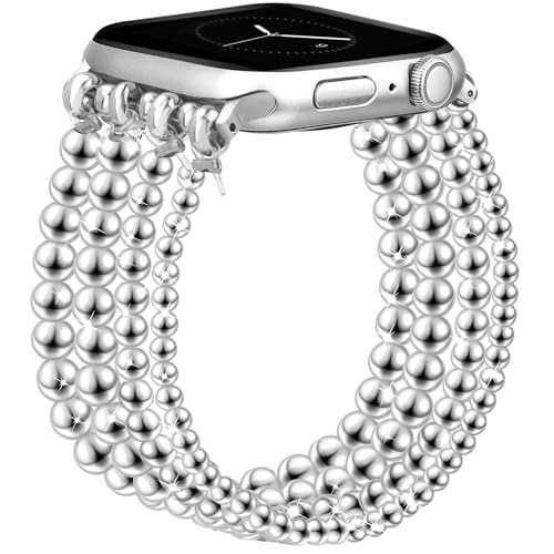 JR.DM Gold Beads Bracelet for Apple Watch 40 mm 42 mm 41 mm 44 mm 38 mm 45 mm 46 mm Elegant Elastic Stretch Bracelet Replacement Strap for iWatch Series 10/9/8/7/6/5/4/3/2/1/SE​, 46/45/44/42mm(Series