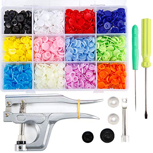 TommoT Plastic Snaps and Pliers Set,300 Sets T5 Plastic Buttons No-Sew Snap Fastener Setter for Sewing and Crafting