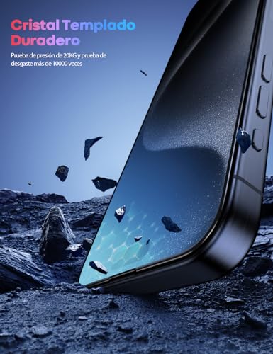Lamicall Mica para iPhone 15 Pro Max, [Top 9H Película de Vidrio Templado] Protector de Pantalla para iPhone 15 Pro Max (6.7"), Marco de Instalación Fácil, 0 Burbujas, AntiHuellas - 2 Piezas