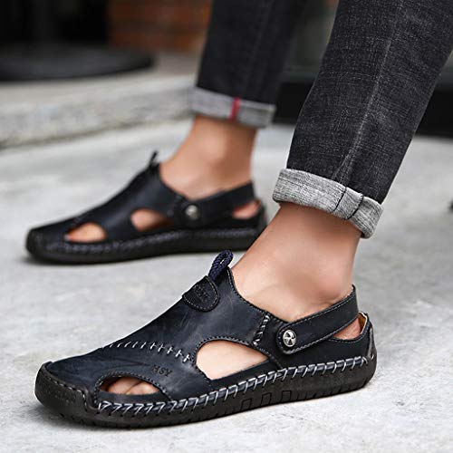 Men's Comfort Cushioned Leather Slipper Closed Toe Strappy Fisherman Sandals Shoes - Thumbnail 3