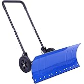Snow Shovel, Ohuhu Snow Shovel with Wheels, 29 Inch Heavy Duty Rolling Snow Pusher for Snow Removal, Adjustable Height & Angl