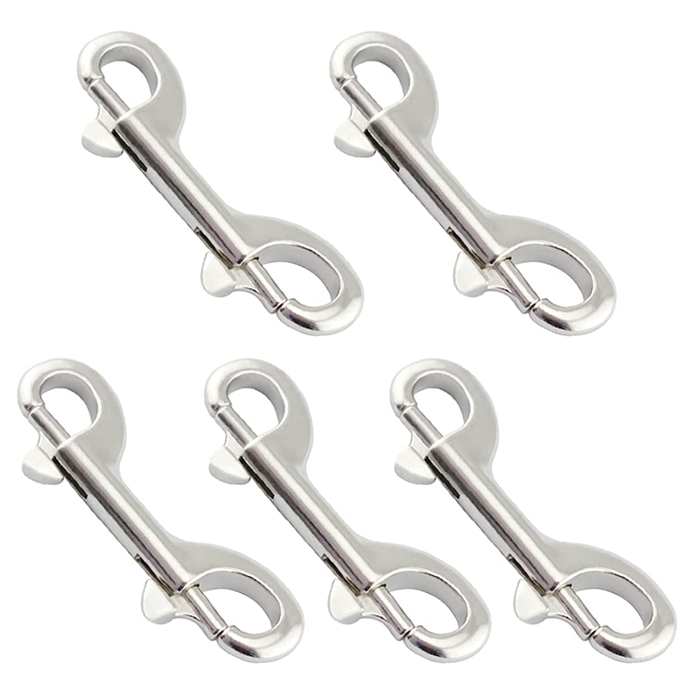 Xihuimay Pack of 5 Double Ended Bolt Snap Hook 3.5" Zinc Alloy Spring Hook Nickel Plated Metal Clips Trigger Chain Clips Multipurpose Hardware Buckle for Horse Tack Dog Leash Garage Use, Silver