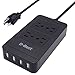 D-Best Compact 4 Outlets Surge Protector Power Strips with 4 Smart USB Charging Ports and 6 Ft Extension Cord (Black)