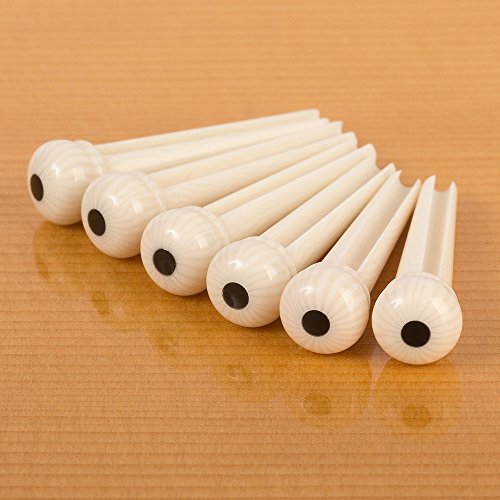 Waverly Ivoroid Guitar Bridge Pins with Black Dot Inlay, Slotted, Set of 6