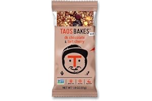 T TAOS BAKES Taos Bakes Snack Bars - Dark Chocolate + Tart Cherry - Gluten Free, Non-GMO, Healthy Granola Bars - Nutritious & Delicious Baked Bars - (1.8oz Bars, 12 Pack)