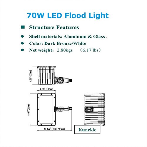 1000LED LED Flood Light High Lumens 70W 8,050Lm Daylight 5000K AC110-277V Waterproof IP65 UL DLC Listed for Wall Light Security Backyard Area - Thumbnail 7