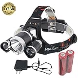 GYY Ultra Bright Headlamp Headlight Flashlight LED Light with Rechargeable Batteries and Charger (Black)