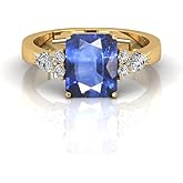 LMDPRAJAPATIS 5.00 Carat Square Shape Natural Blue Sapphire Gemstone Gold Plated Ring For Women's