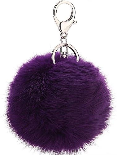Genuine Rabbit Fur Key Chain for 18 K Gold Plated Novelty Keychain with Fur Key Chain for Car Key Ring Bag Purse Charm Keychain with Plush Cute (Violet)