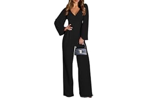 Pink Queen Jumpsuits for Women Dressy Patchwork Chiffon Sleeve V Neck Wide Leg Romper One Piece Trendy Outfits
