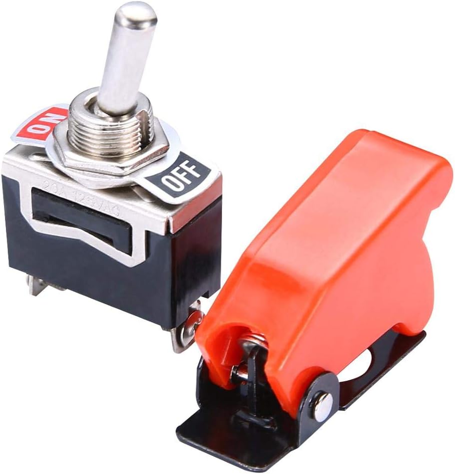 TILZAKI - Durable Car Racing ON/OFF SPST Toggle Switch Metal Lever Car Dash Light with Missile Cover Red + Black