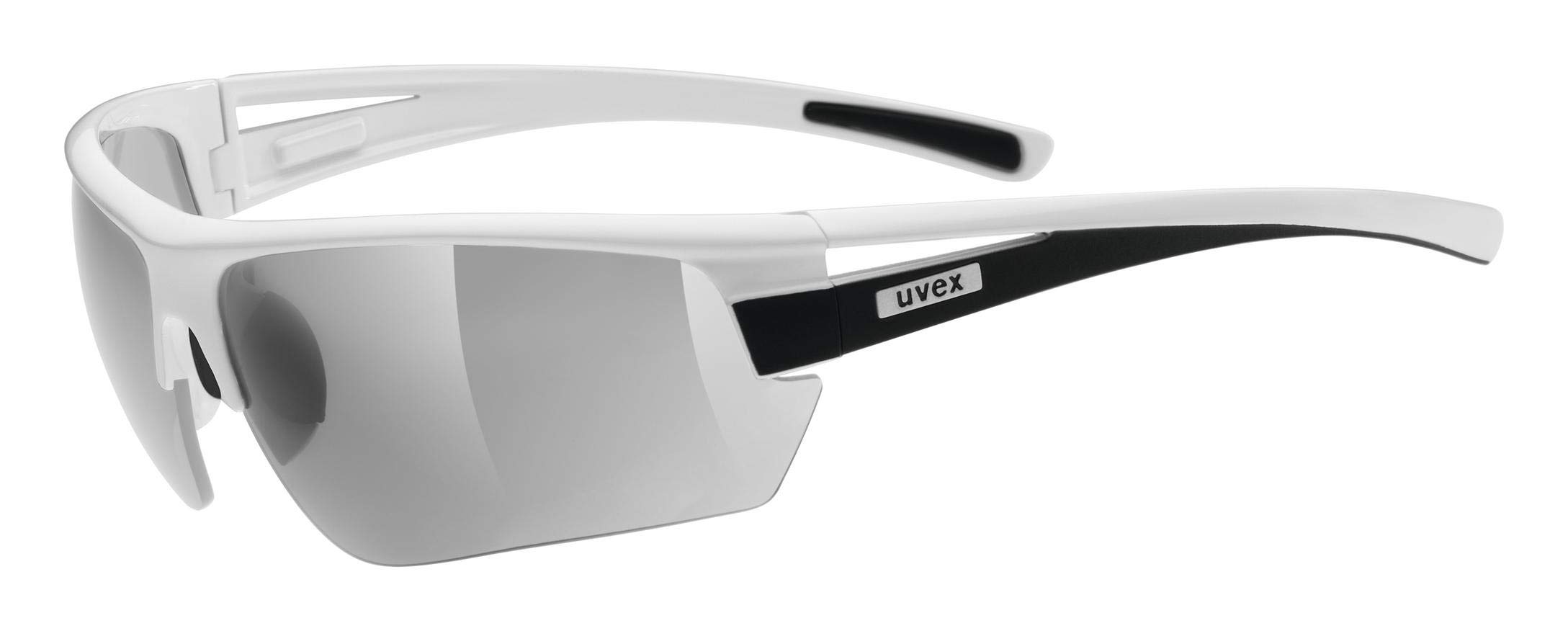 uvex Gravic - Sports Sunglasses for Men and Women - incl. Interchangeable Lenses - Comfortable & Non-Slip - White Black Matt/Silver - One Size