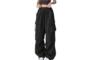 Uillui Womens Cargo Pants High Waisted Y2K Baggy Parachute Hiking Pants Straight Wide Leg Teen Girls Harajuku Jogger Pants