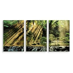 3 Piece Canvas Wall Art Waterfall in Deep Forest of Croatia Painting Artwork for Home Prints Frame - 16"x24" x 3 Panels