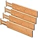 Unuber Bamboo Drawer Dividers, Cabinet Drawer Organizers Separators Partitions for Home Office Dresser Bathroom Bedroom Desk Closet，Adjustable 4 Set Natural Brown