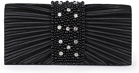 Emour Women’s Evening Clutch Bag Stain Beaded Large Wedding Purse Bridal Prom handbag (black)