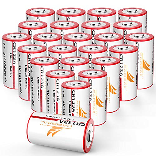 CR123A Battery 24 Pack, FARSAIL 1600mAh Non-Rechargeable 3V CR123A Lithium Batteries for Digital Cameras, Simplisafe Alarm System, Flashlights, Smoke Detector, Motion Detector, Medical Equipment