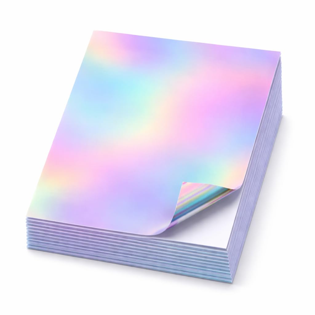 Photo 1 of 50 Sheets Holographic Printable Sticker Paper 8.5 x 11 inch Waterproof Stickers Rainbow Vinyl Sticker Sheets for Inkjet or Laser Printer