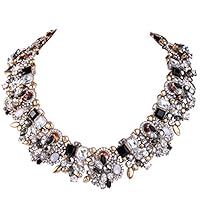 EVER FAITH Vintage Style Art Deco Statement Necklace Austrian Crystal Gold-Tone Black w/Clear