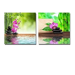 Pink Orchid Black Stone and Bamboo on Water...