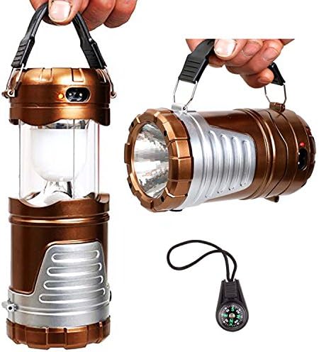Camping Lantern, Bright LED Lantern Camping Lantern Flashlights Solar Lanterns Rechargeable Table Lamp for Outdoor, Fishing, Blackout with a Compass. (brown)