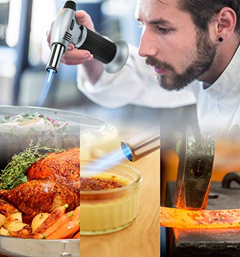 MUSCCCM Kitchen Blow Torchï¼ˆwith Peelerï¼‰Kitchen Butane Culinary Torch Chef Cooking Torch Refillable Adjustable Flame Lighter with Safety Lock for DIY,Desserts,Barbecue,Camping,Soldering,NO GAS