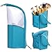 Clear Make-up Brush Cup Holder Organizer Bag with Slot, Travel Pencil Pen Case for Desk, Plastic Cosmetic Zipper Pouch, Portable Stand-Up Waterproof Dust-Free Small Toiletry Stationery Bag, Blue-Green