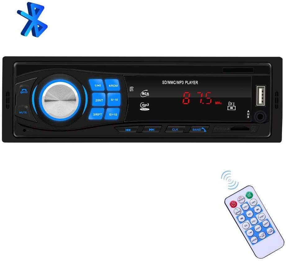 Single Din Car Stereo - 1 Din Bluetooth Car Radio Receiver Audio and Hands-Free Calling, Built-in Microphone, SD/USB/Aux-in, Car FM Media Player + Remote Control Indash Radio MP3 Player