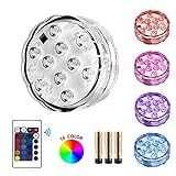 Submersible LED Lights Remote Controlled Vase Light, RGB Multicolor 10-LED Battery Operated Waterproof Pool Lights, 4-pack
