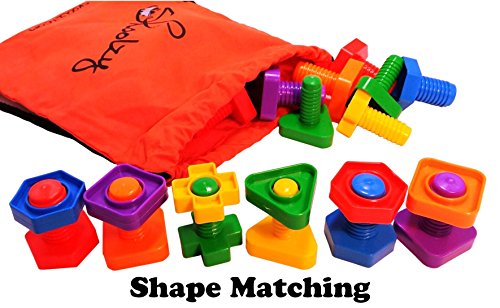 Jumbo Nuts and Bolts Set with Backpack by Skoolzy - 24 pc - Occupational Therapy - Matching Fine Motor Toy for Toddlers Preschoolers - Free Activity Download