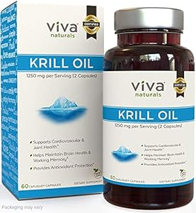 Viva Naturals Premium Antarctic Krill Oil – Omega 3 Supplement with EPA, DHA and Astaxanthin, 1250 mg/Serving, 60 Capsules