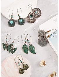 12 pares de aretes colgantes de metal estilo bohemio vintage, estilo retro, estilo nacional, para mujeres y niñas