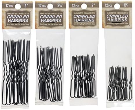 Crinkled Hairpin Variety Stainless Steel SILVER Heavy Duty Snagless Hairpins 4 Packs of 12 Handmade Hair Pin