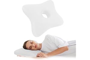 Wuronsa Ear Piercing Pillow, Upgrade Soft Memory Foam Ear Pillow for Side Sleepers, Pillow with Ear Hole for Ear Pain Relief, CNH Pillow for Ear Piercings, Earplugs, Headphones (White)