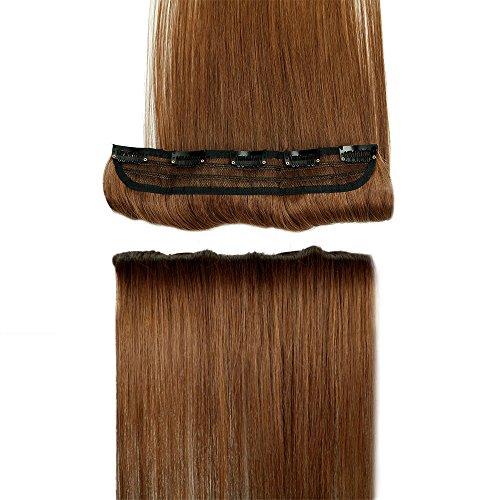 s-noilite 20" 50g 3/4 Full Head 1 Piece 5 Clips Clip in Remy Human Hair Extensions Silky Straight #6 Light Brown