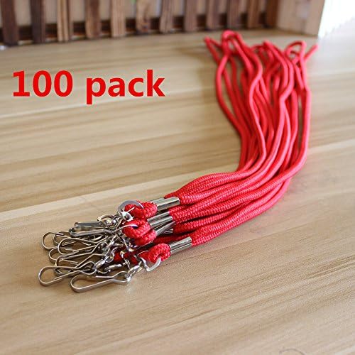 100 Pack Round Terylene Lanyard 0.2"x35.4" Long Lanyards Sets with carabine hook for Keys, Phones, Camera, iPod, USB, Badge Holders (Red)