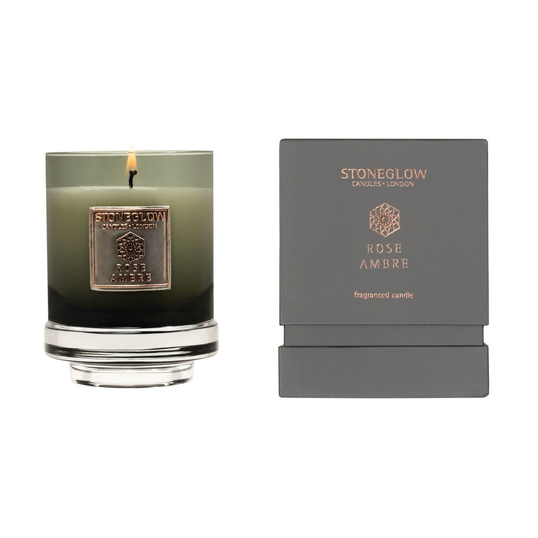 StoneGlow Metallique Collection - Rose Ambre Candle in a Glass Tumbler