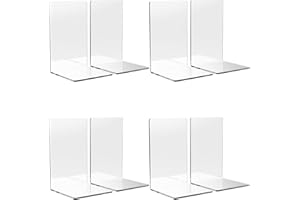 WUWEOT 8 Pack Acrylic Bookends, Clear Book Stopper Desktop Organizer for Books, Notebooks, CDs, Perfect for Bedroom Shelf Lib