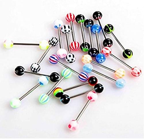 Zonster Pack of 20 Colorful Stainless Steel Ball Barbell Tongue Rings Bars Piercing Cosmetic (Type1:20pcs)